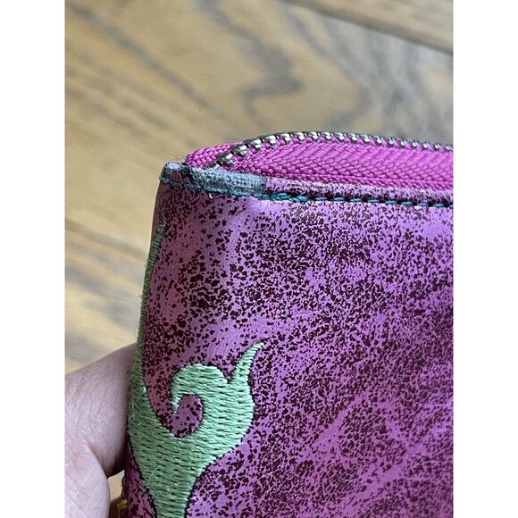 Catchfly Metallic Pink Embroidered Peacock Wallet Multicolor Floral Blue Yellow - Picture 13 of 13